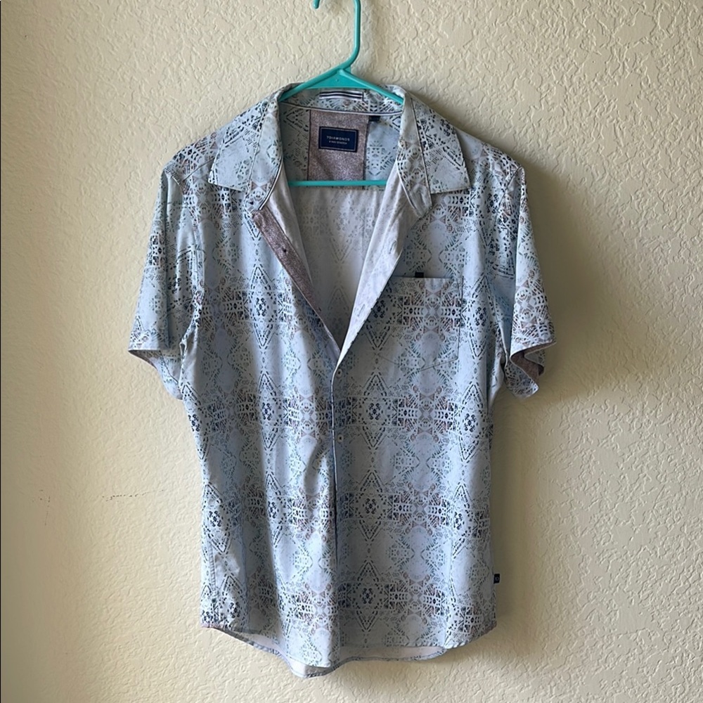 7 Diamonds Blue Casual Button Down Shirt with Camp Collar